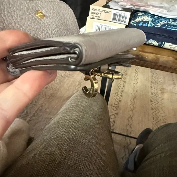 Gray Chloe’ Leather Wallet with Gold Charm - Picture 5 of 5